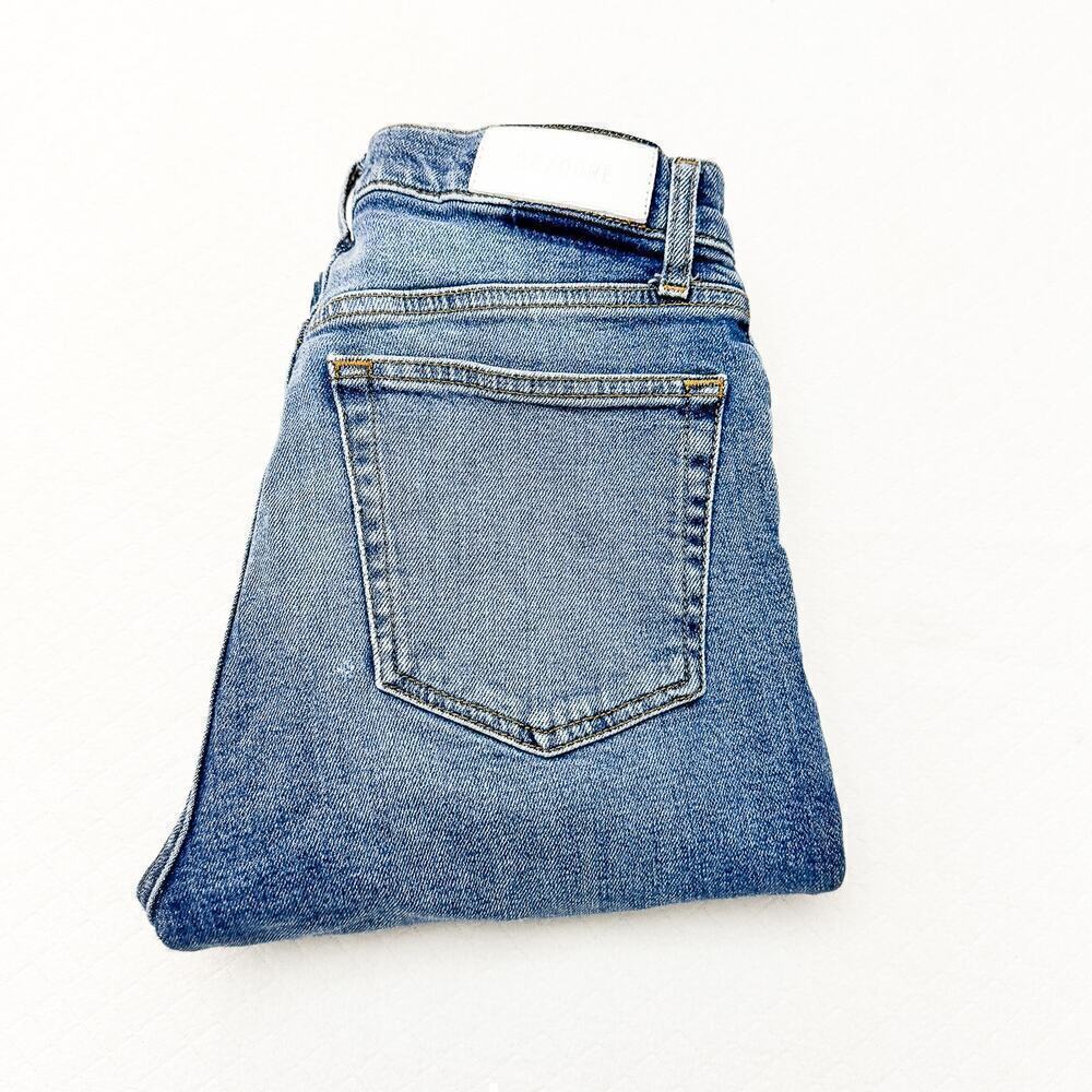 Re/Done 70's Stove Pipe Raw Hem Medium Wash Button Fly Denim Jeans Size 27